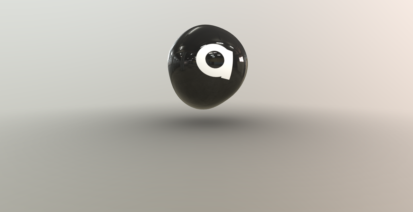 Den svarte Agens-logokulen svever i 3D-scenen med DepthOfField-postprocessing
