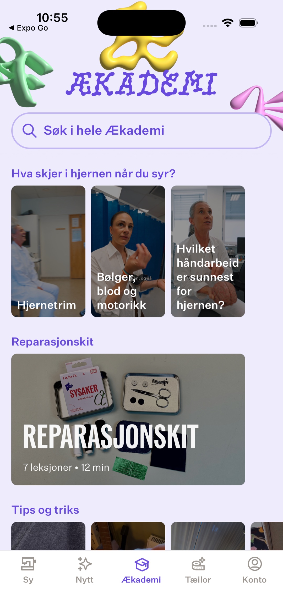 Ækademi-fanen med kurs og videoleksjoner