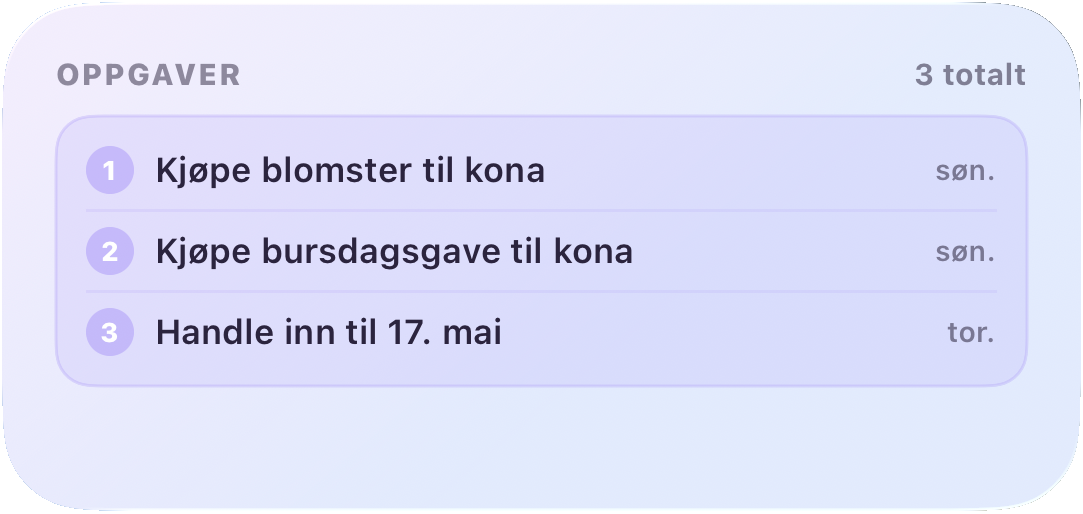 Widget med dagens gjøremål