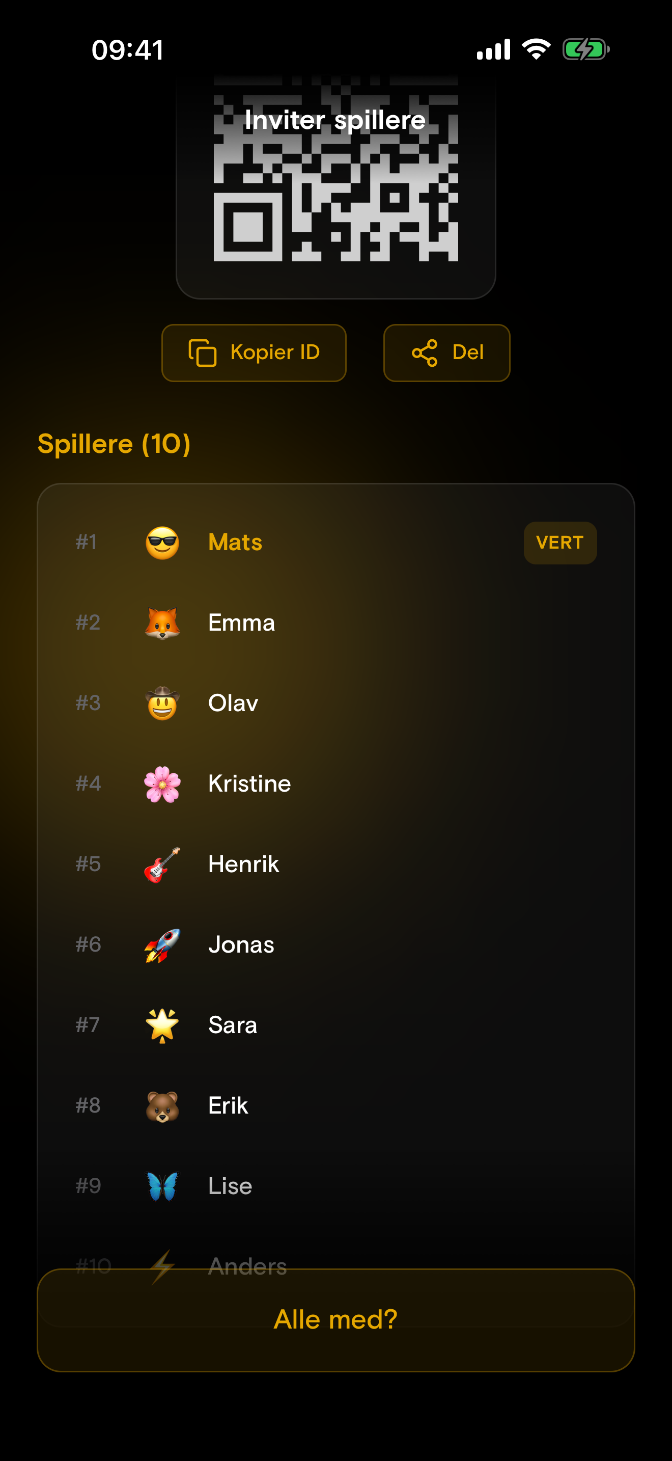 Lobby med spillere som har koblet seg til