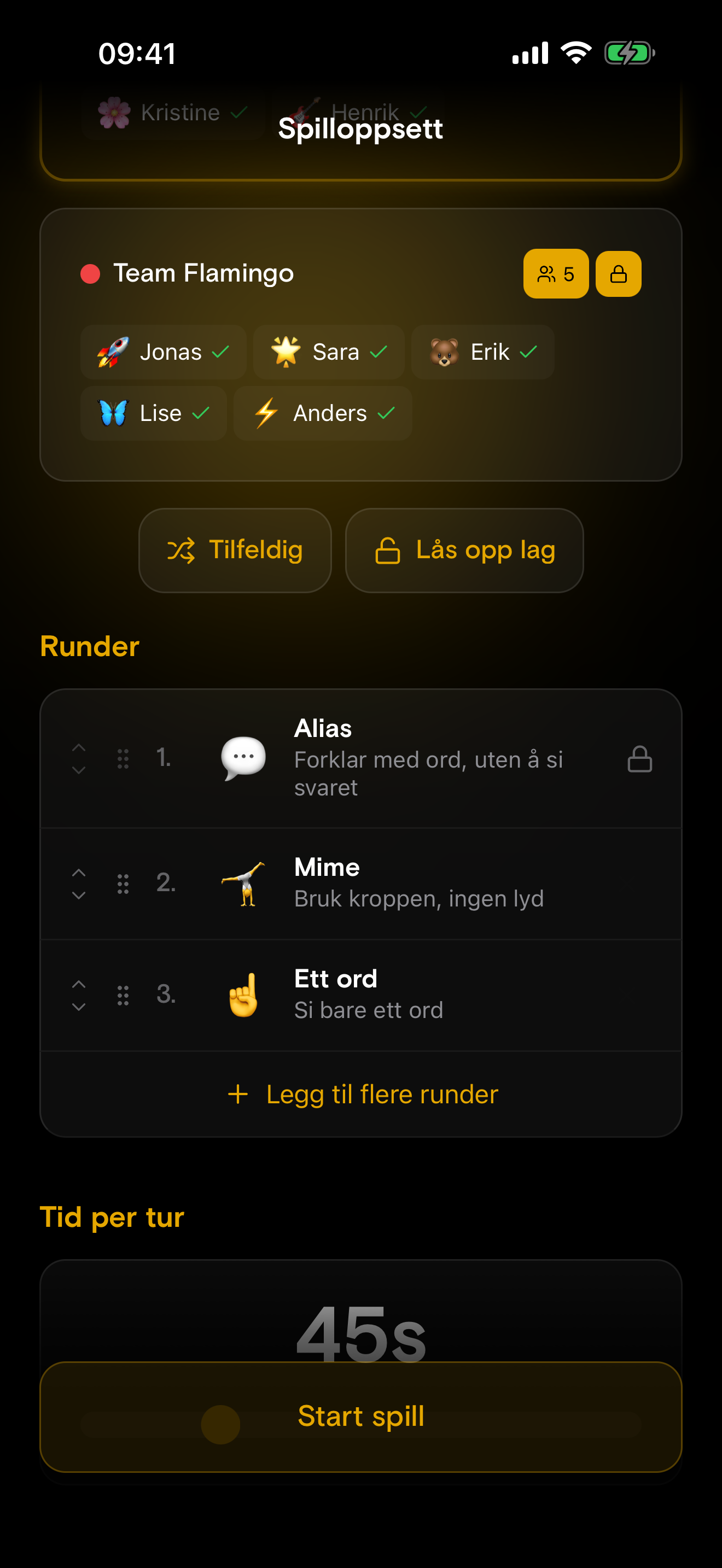 Oppsett av spill — velg runder og regler