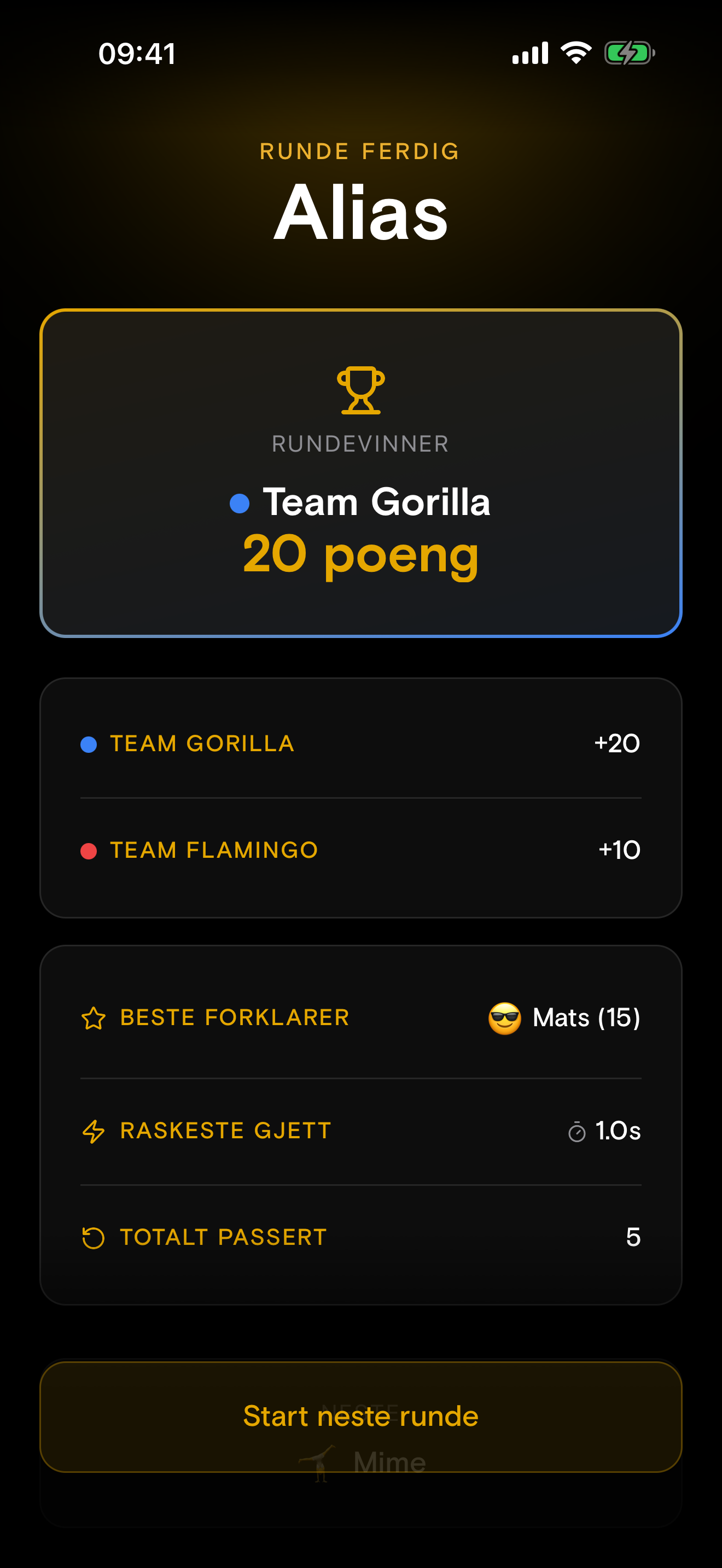 Oppsummering etter en runde