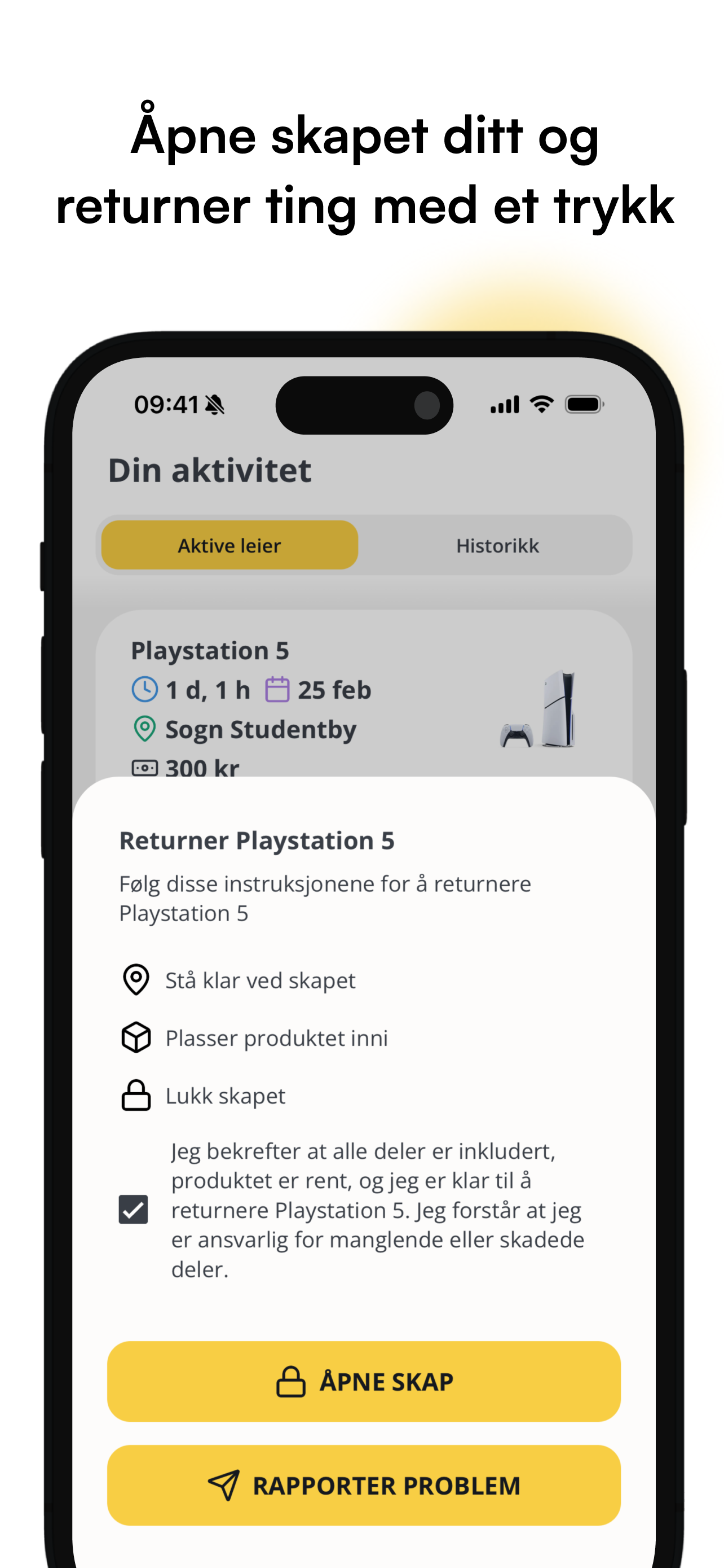 Returflyt med bekreftelse og rapporter-problem-knapp